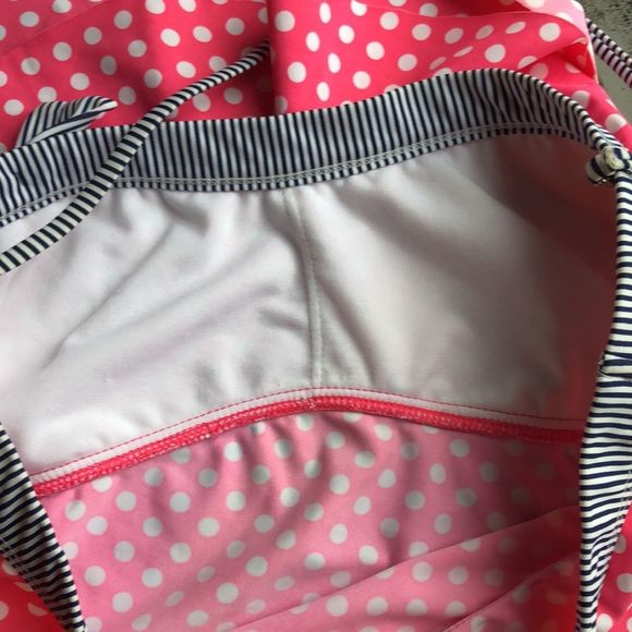 Arizona Jean Tankini ruffles size large/halter strap polka dots/ pink and white - Picture 9 of 10